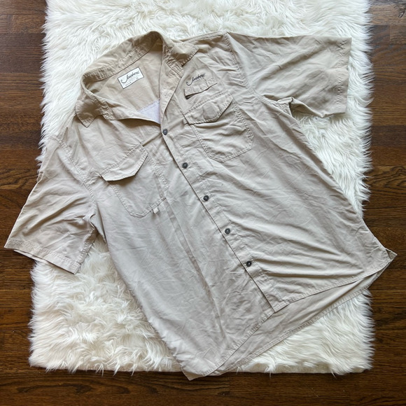 Jawbone Tackle Co. Mens Button-Up Shirt Beige Short Sleeve Point Collar Vented L - Picture 1 of 4